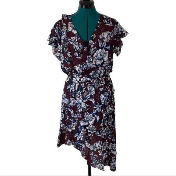 PARKER WOMEN'S FLORAL-PRINT WRAP ASYMMETRIC-HEM MIDI DRESS size L - Picture 2 of 8